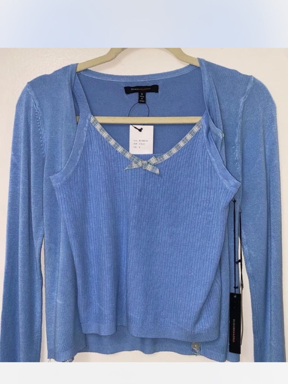BCBG MAXAZARIA Twin Set Blue Ribbed Tank with Matching Cardigan